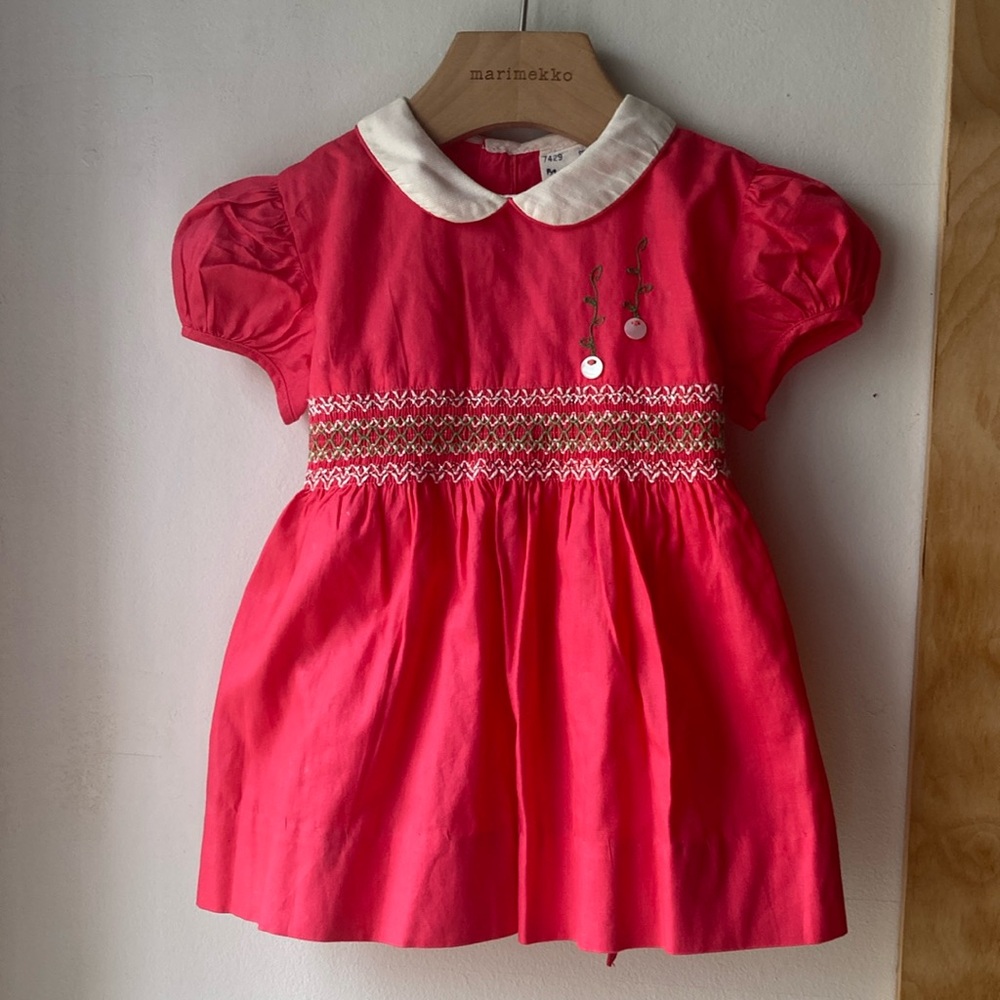 Nanette vintage smocked cotton party dress frock size 1 1960s